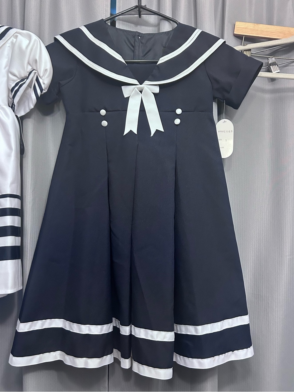 KIDS GIRLS PARTY DRESS SET NAVY WHITE SAILOR NAUTICAL WITH HAT